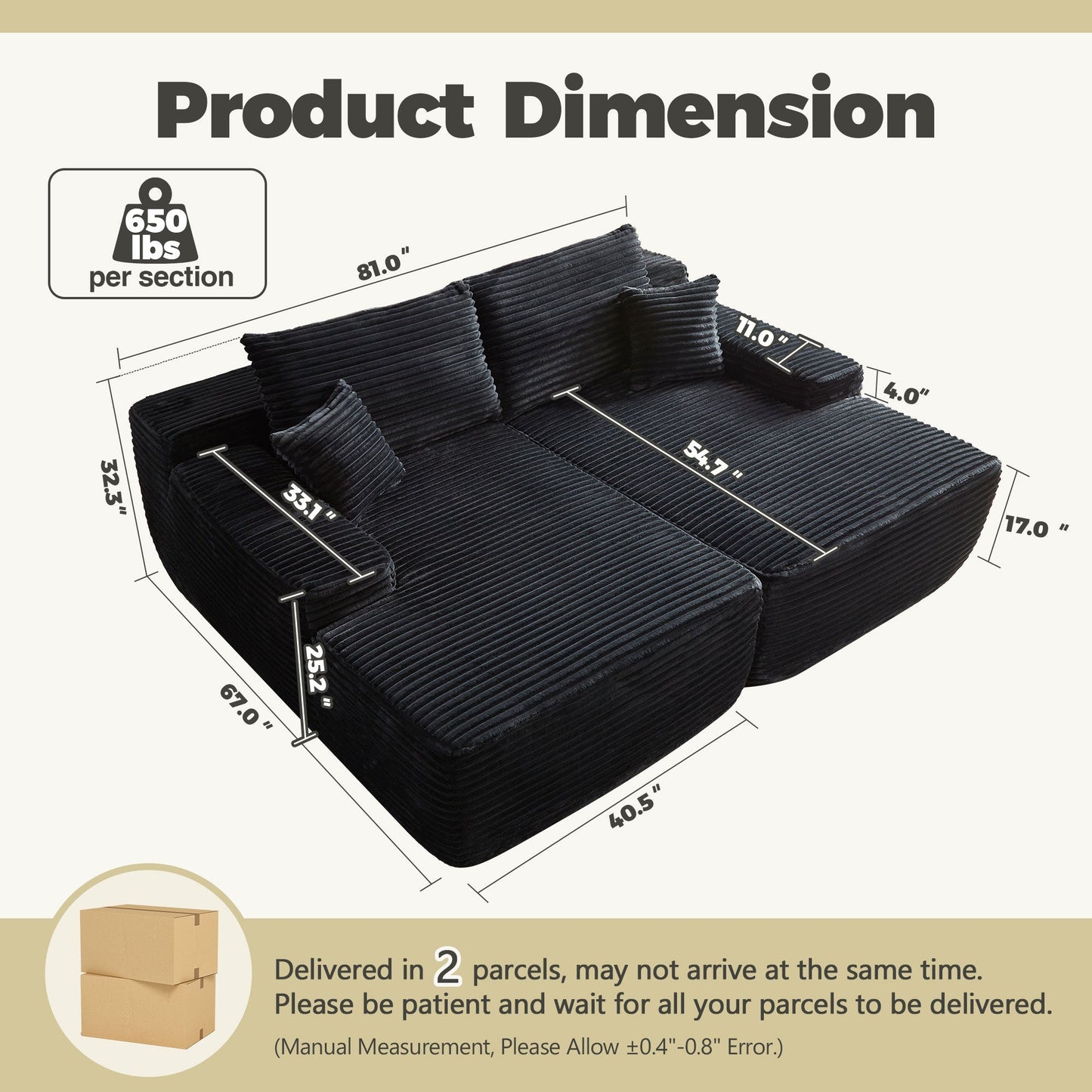 81" Boneless Sofa Sleeper Couch
