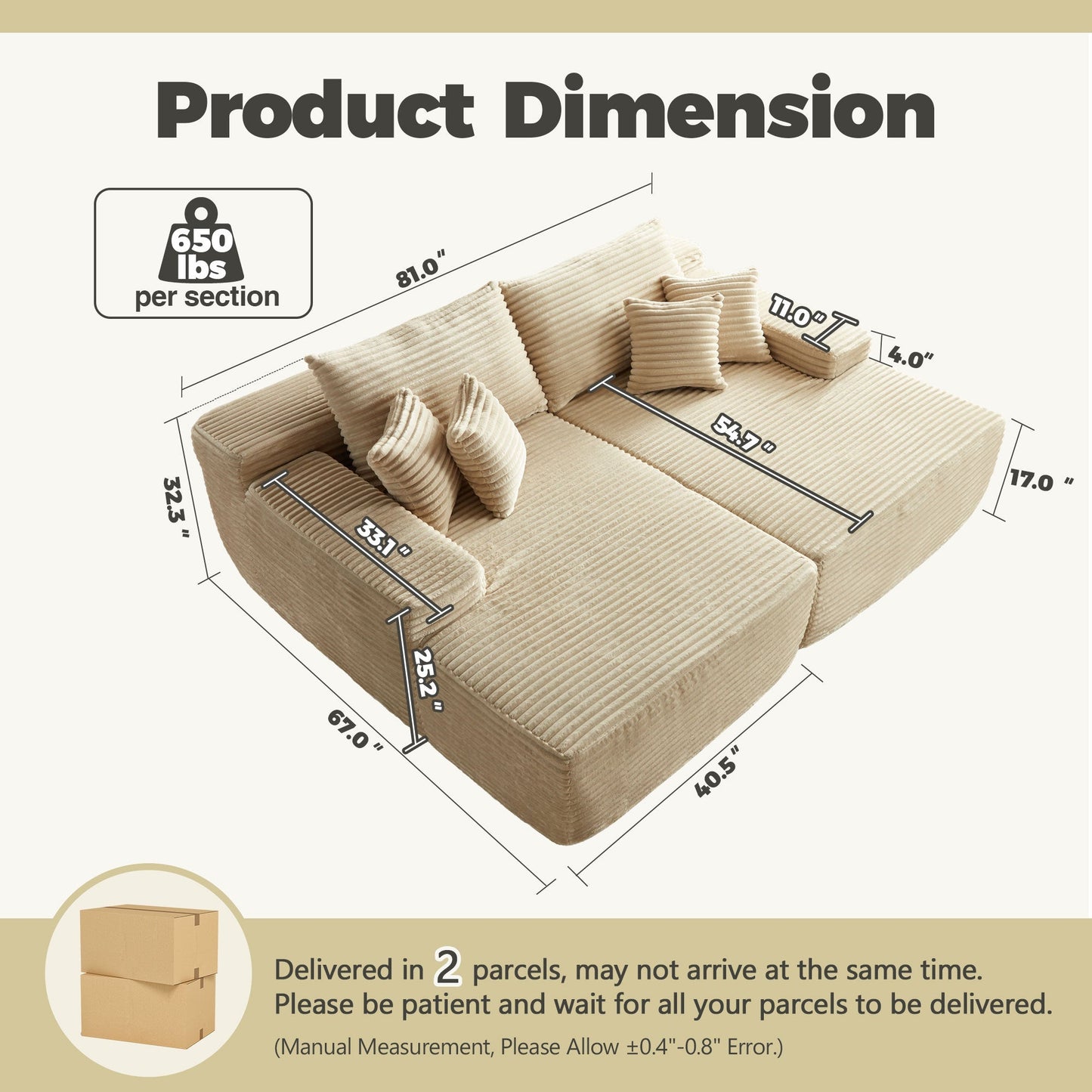 81" Boneless Sofa Sleeper Couch