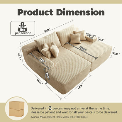 81" Boneless Sofa Sleeper Couch
