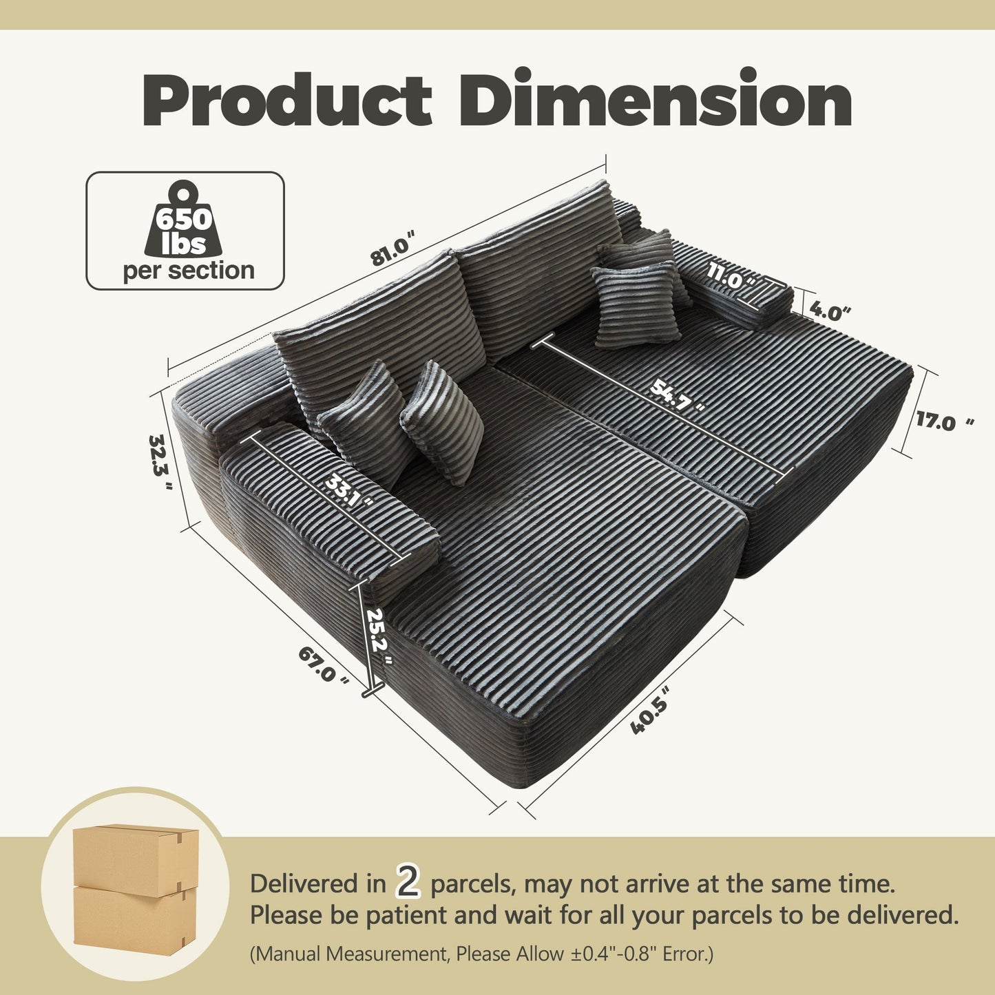 81" Boneless Sofa Sleeper Couch