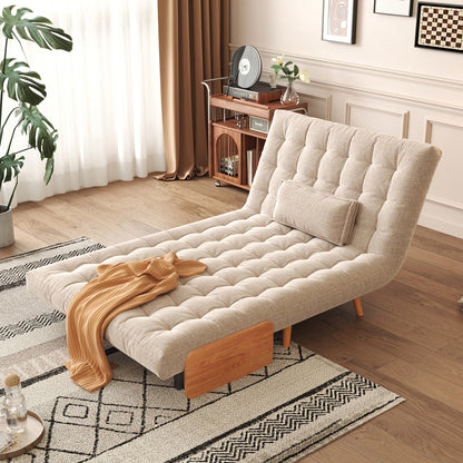 Beige Folding Sofa Bed Convertible Cotton & Linen