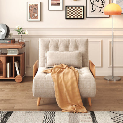 Beige Folding Sofa Bed Convertible Cotton & Linen