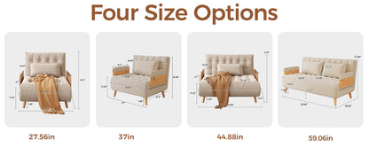Beige Folding Sofa Bed Convertible Cotton & Linen